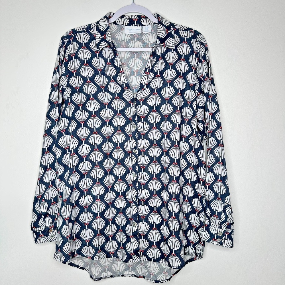 Martha Stewart Linen‎ Button up Shirt Size M Blue Beach